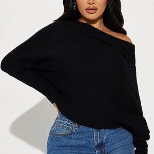 NWT Fashion Nova Black Off the Shoulder Karly Sweater Size Small
